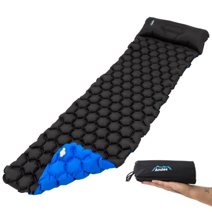 Andes Inflatable Lightweight Camping Hiking Travel Mat with Pillow Black Blue Andes Camping