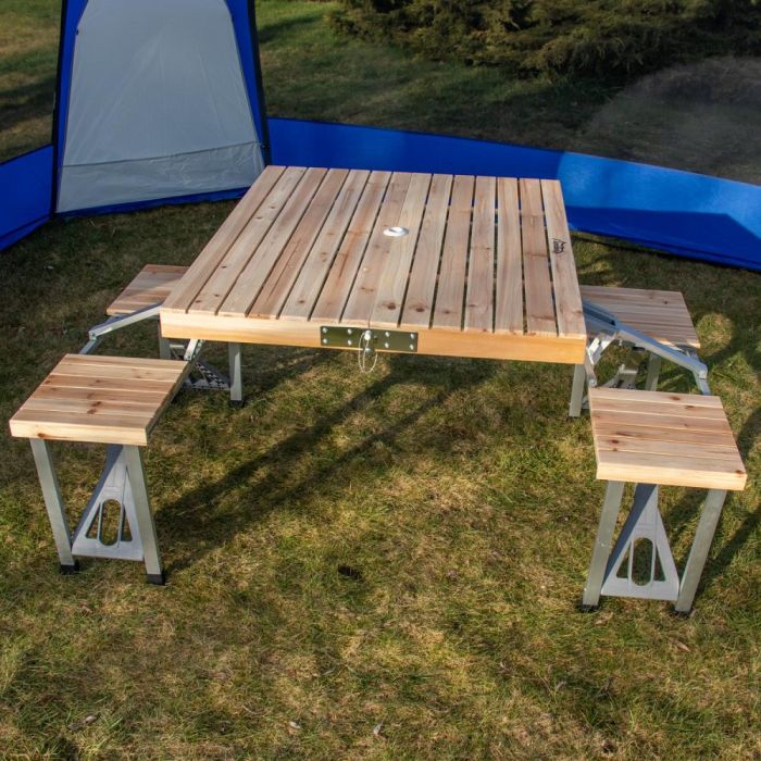 Andes Folding Wooden Camping Table Chair Picnic Set Andes Camping